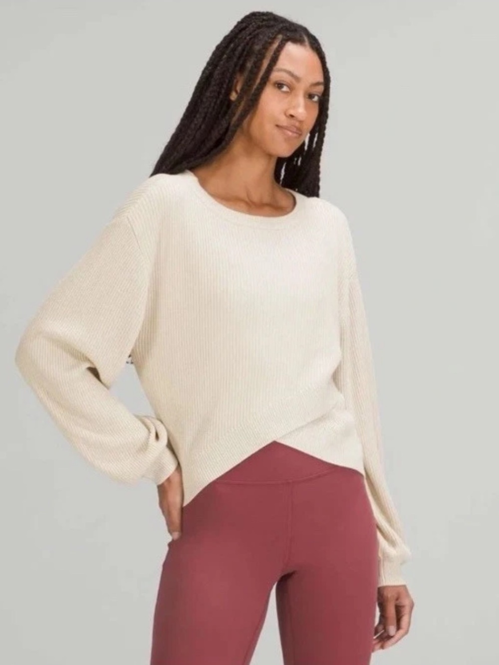 NWT Lululemon Reversible Crossover Sweater Ribbed Knit Bone M